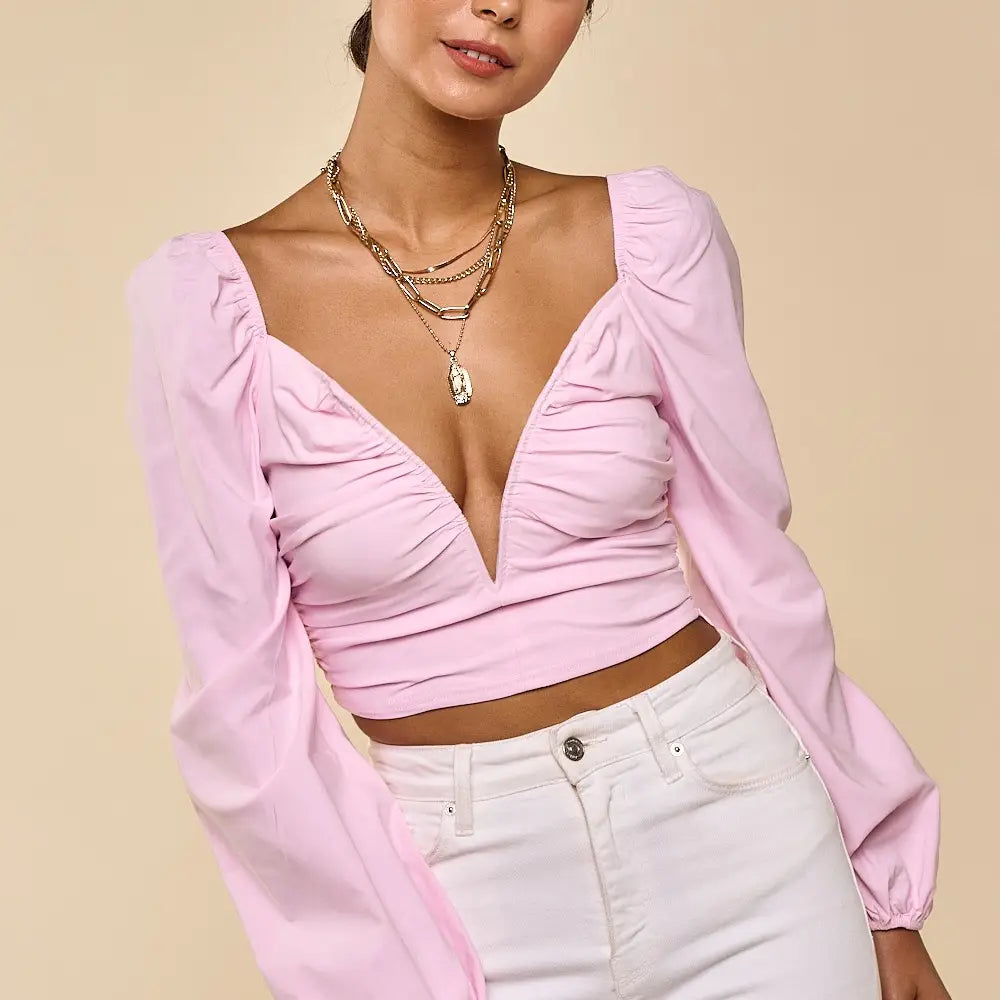 Wire Detail Ruched Long Sleeeve Crop Top