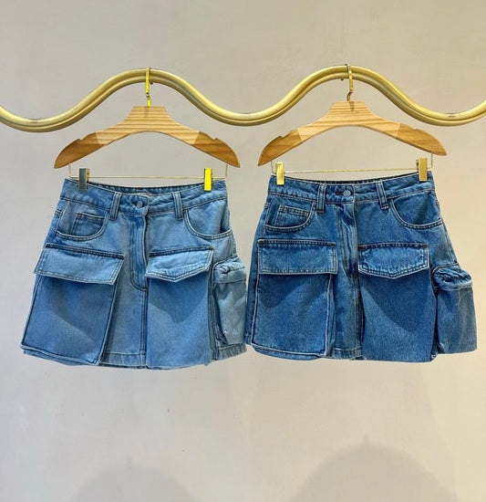 Cargo Denim Mini Skirt