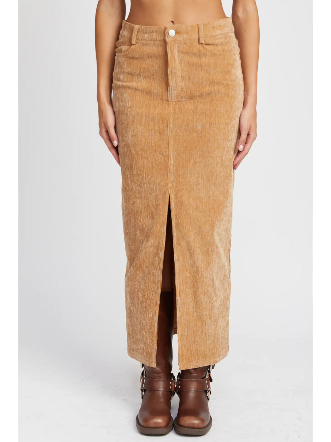 Kim Corduroy Mid Skirt with Front Slit