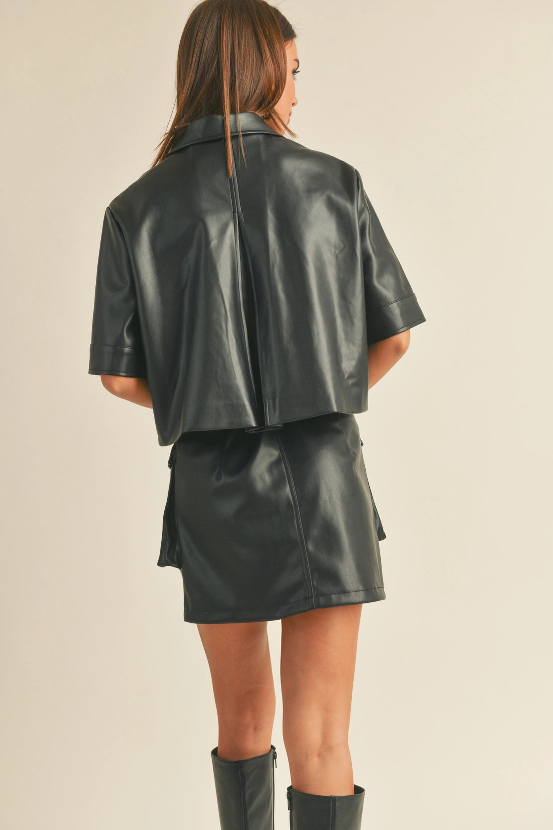 Faux Leather Short Sleeve Jacket